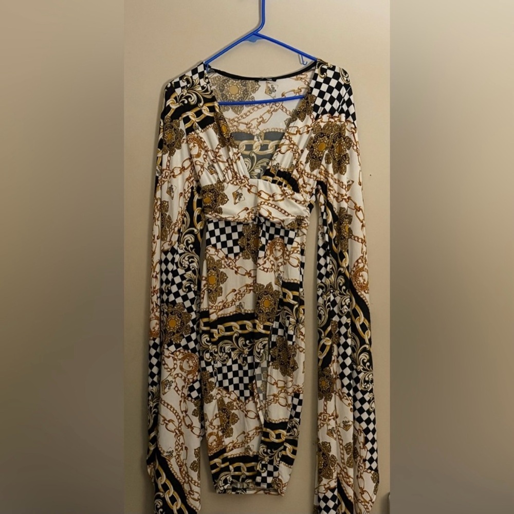 Fashion Nova Black and Gold Chain Print Dress